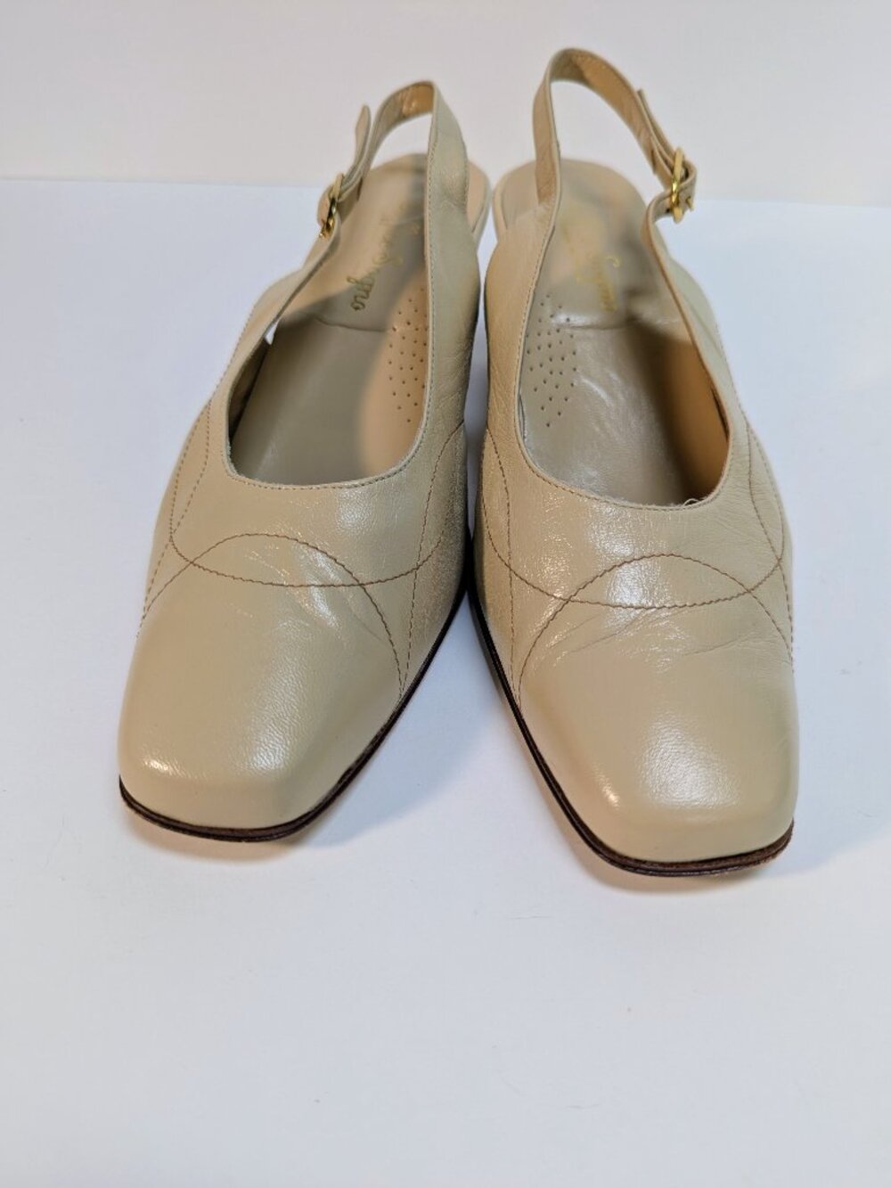Salvatore Ferragamo Beige Leather Slingbacks